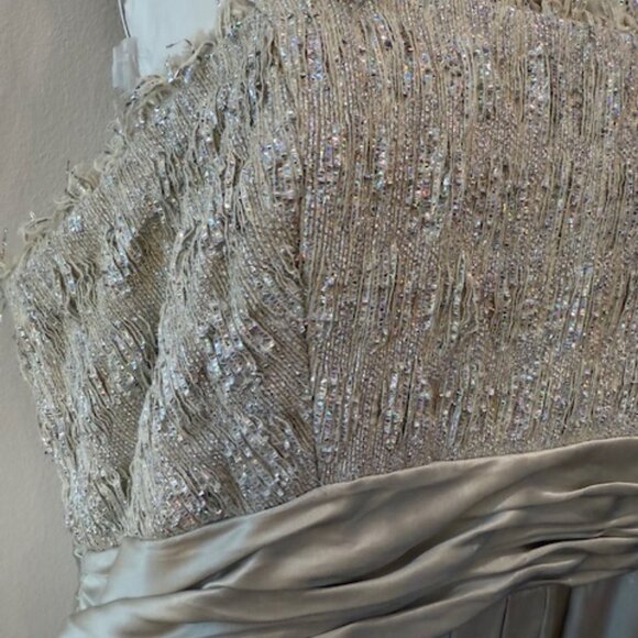 Theia SIlver Silk Strapless Gown with Beaded Bodice Size 14 - Picture 4 of 7